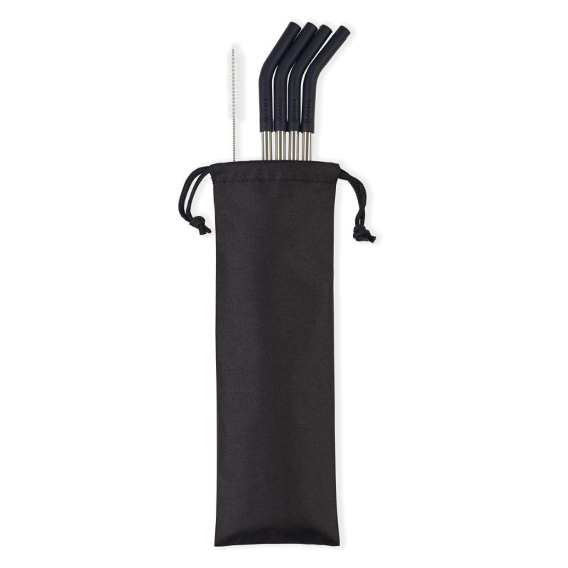 Aviana™ Poppy 4-Pack Stainless Straw Set - Black - 1