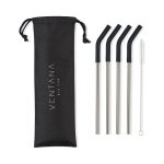 Aviana™ Poppy 4-Pack Stainless Straw Set - Black - 2